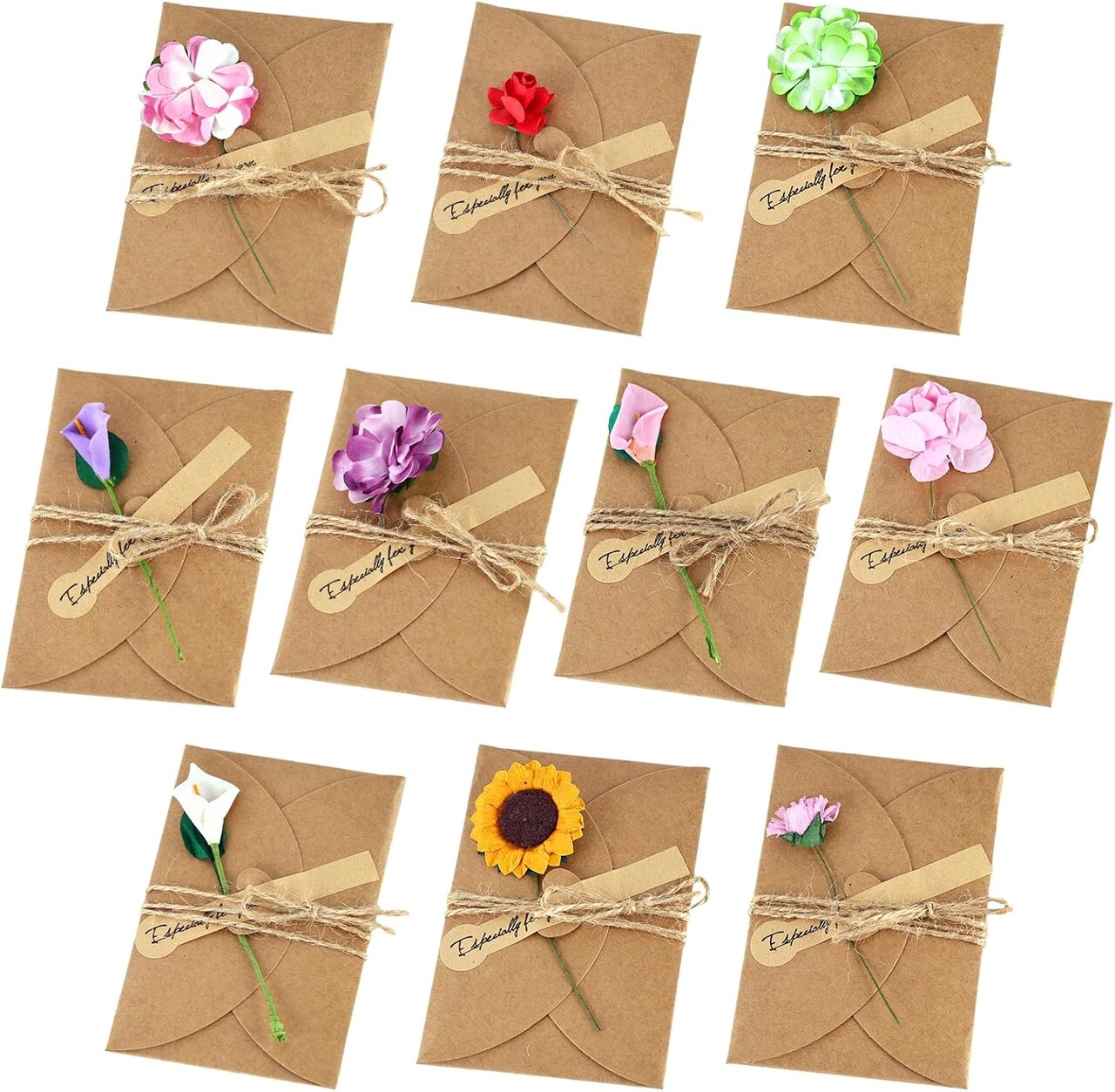 50PCS Brown Gift Card Envelopes with Dried Flowers- 4.2" x 2.9"